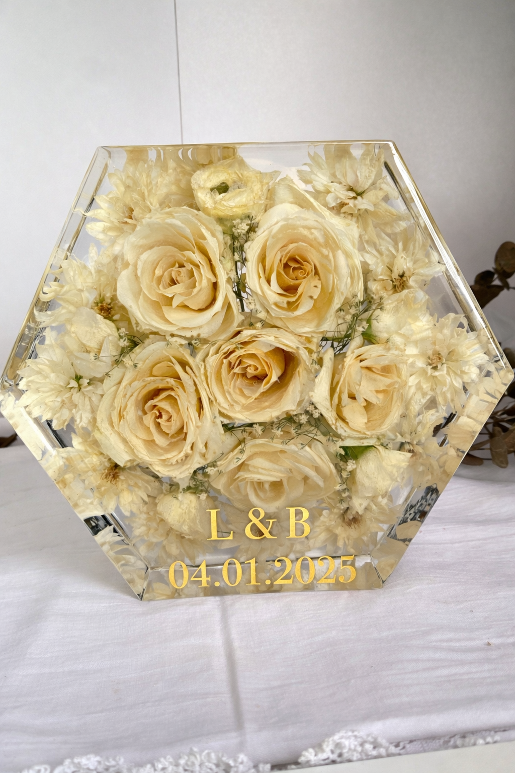 Brautstraußkonservierung Hexagon